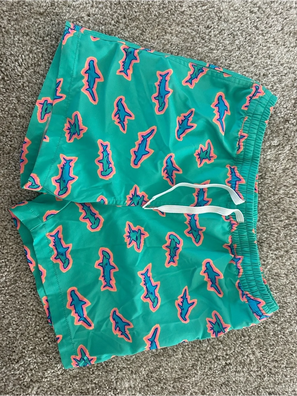 Cubbies boys YL Teal Shark Print Swim Shorts